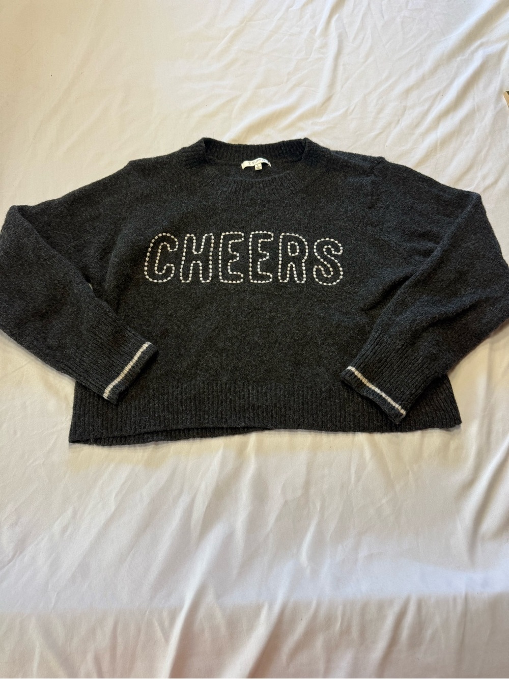 Z Supply Charcoal 'CHEERS' Embellished Crewneck Sweater